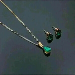 Emerald Green Cubic Jewelry Set includes a delicate 18k gold-filled necklace